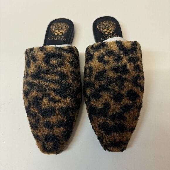 Vince Camuto Womens 6.5 M Leopard Animal Print Fuzzy Flat Clog Shoes NIB ZF8 - Picture 2 of 4